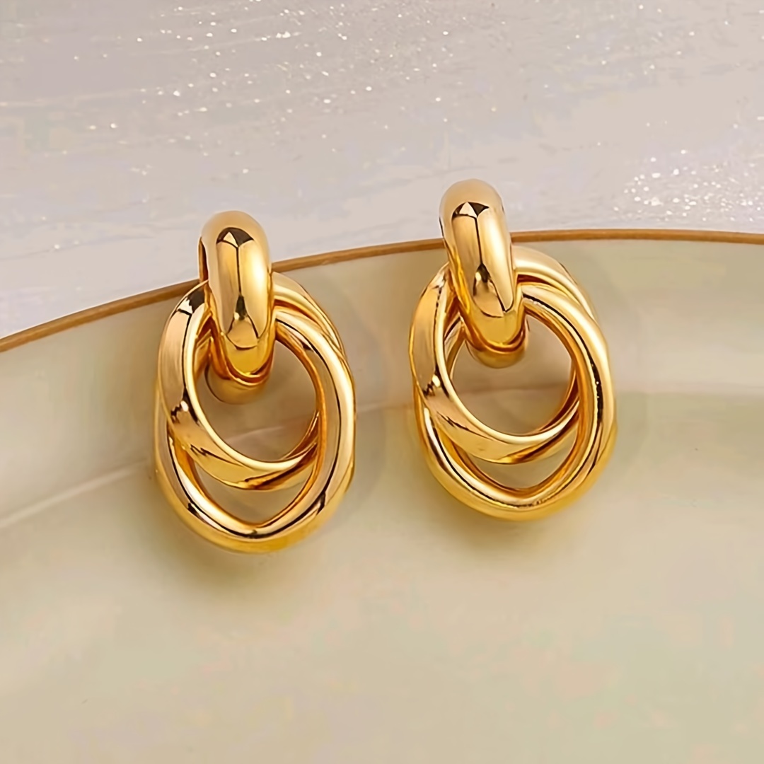 

Exquisite And Luxury Geometric Circle Staked Hoop Earrings, Elegant Style Golden Hoop Earrings Jewelry Accessories For Women