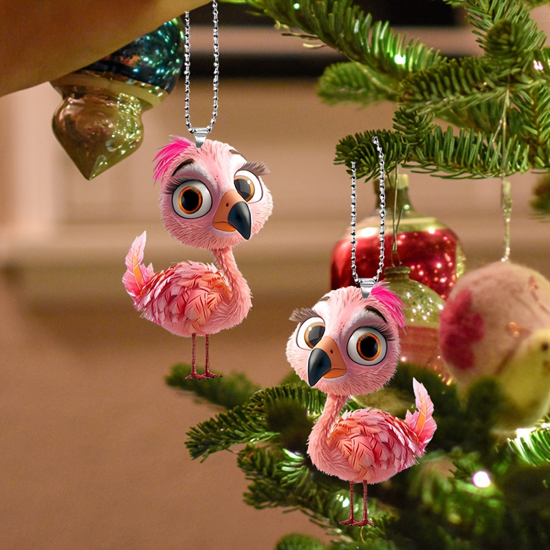 

2 Little Flamingo Ornaments, Holiday Ornaments, Acrylic Ornaments, Holiday Christmas Tree Decorations, 2d