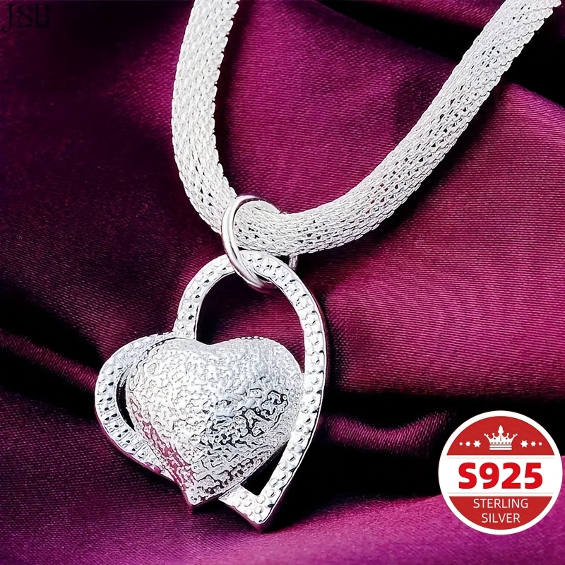 TEMU Frosted S925 Sterling Silvery Pendant Necklace - Chic, Perfect For , Ideal For Weddings & Christmas Gifts