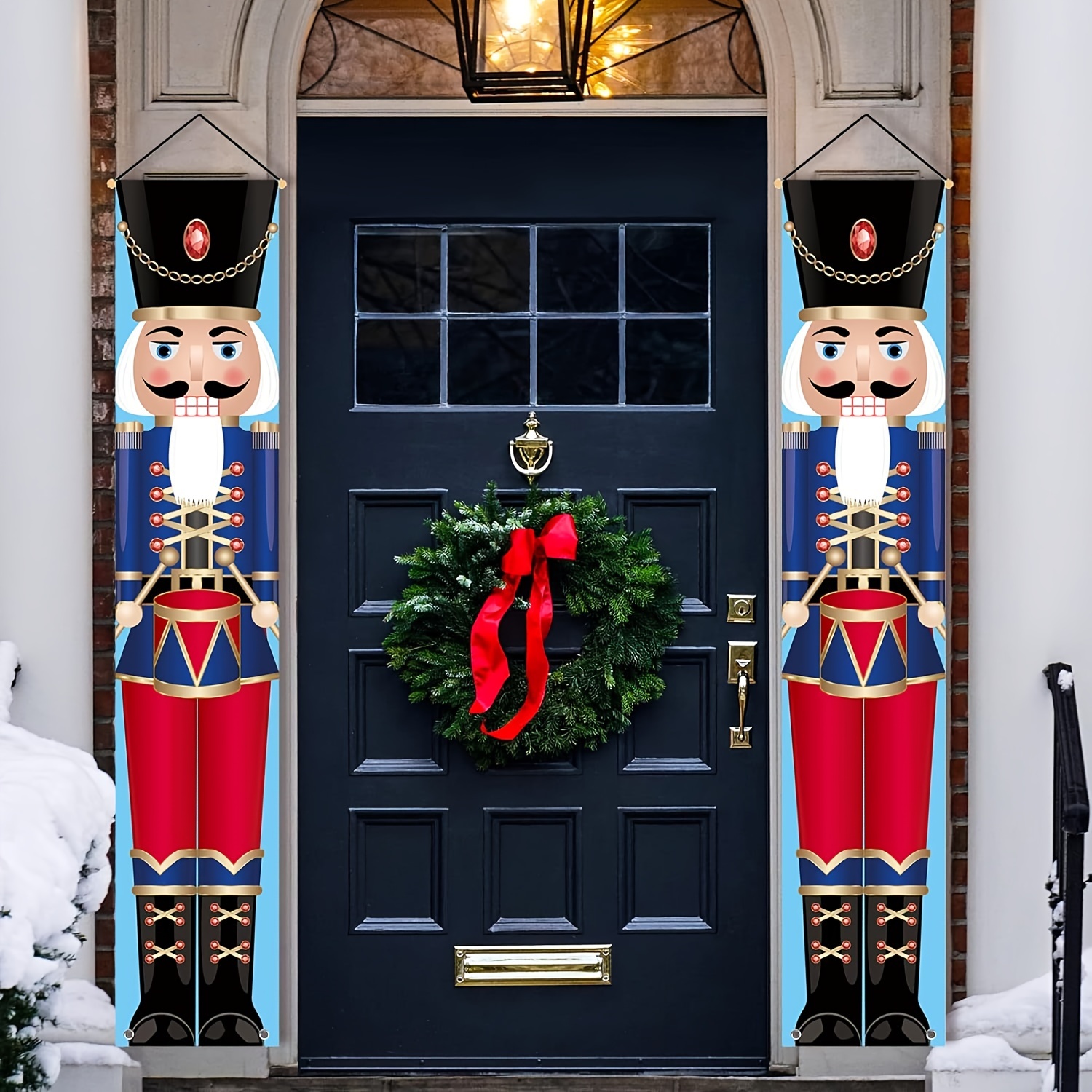 

1set/2pcs Christmas Nutcracker Drummer Door Hanger Porch Banner Indoor & Outdoor House Décor Nutcracker Banners For Front Door Living Room Kitchen Wall Party