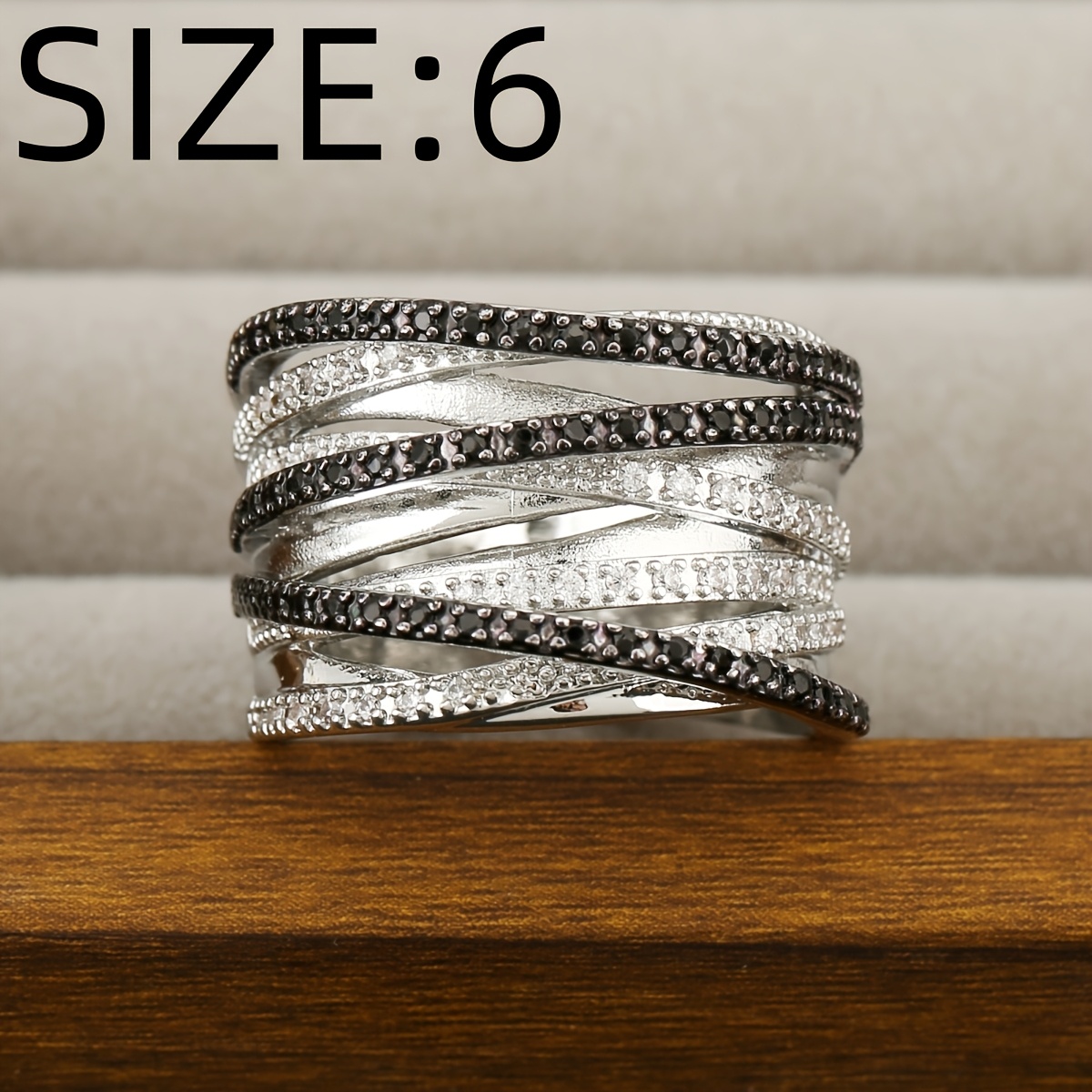 Unisex Copper Multi-Layer Overlapping Ring with Synthetic Zirconia