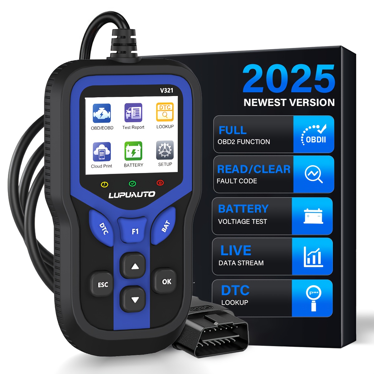 TEMU Scanner de diagnostic automobile, de tension de véhicule, lecteur de 'erreur moteur, outil de vérification de la prêté d'I/M, batterie