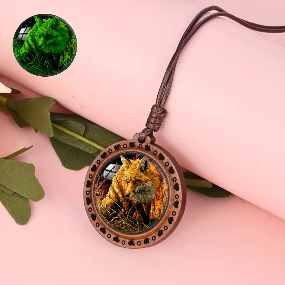 Unisex Minimalist Wood Grain Fox Pendant Necklace