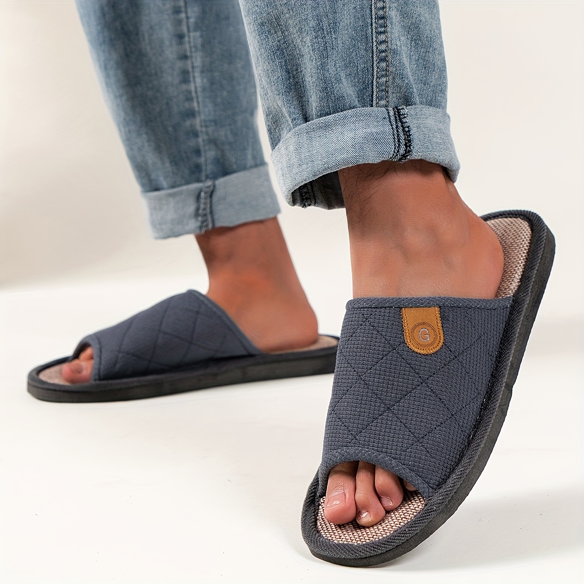 Image of 1 Pair Unisex Casual Slip-on Indoor Outdoor Sandals With Anti-sweat Noiseless Foam Insole, Low--toe Design, Breathable Fabric Upper, Perfect For Daily & , Spring/summer Essentialsuitable For