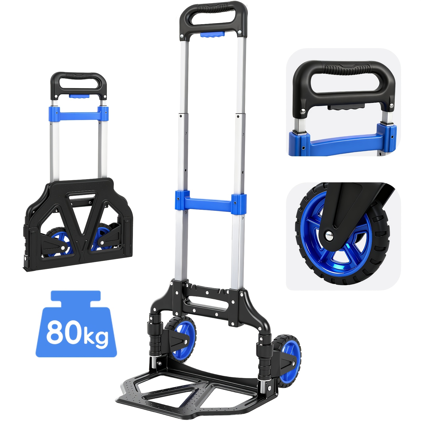 TEMU Carrello a 2 in 1 pieghevole per carichi pesanti con e ruote in TPR - Carrello da trasporto per , frenante, cuscinetto antiscivolo, ergonomica,