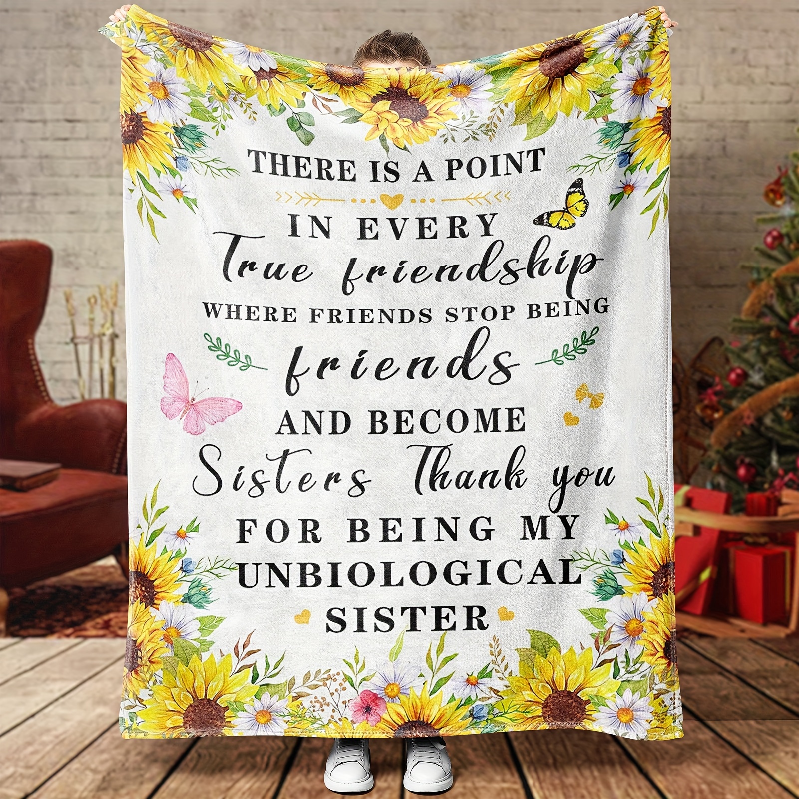 

1pc Best Friend Sister Blanket Throw Blankets For Women 50" X 60" Soft Cozy Sunflower Flannel Blanket Bff Birthday Gift Presents For Girl, Flannel Blanket