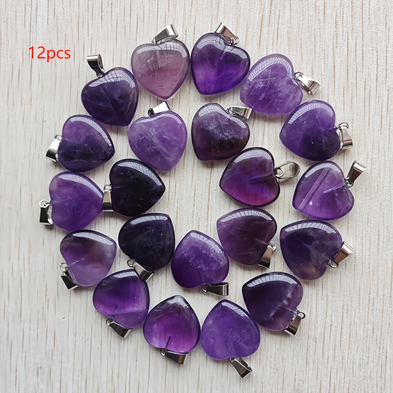 TEMU Pendentif breloque en d'améthyste naturelle de cœur 20x6mm, accessoire de bijouterie pour la Saint-Valentin, cadeau de Noël, 12 pièces/, 24
