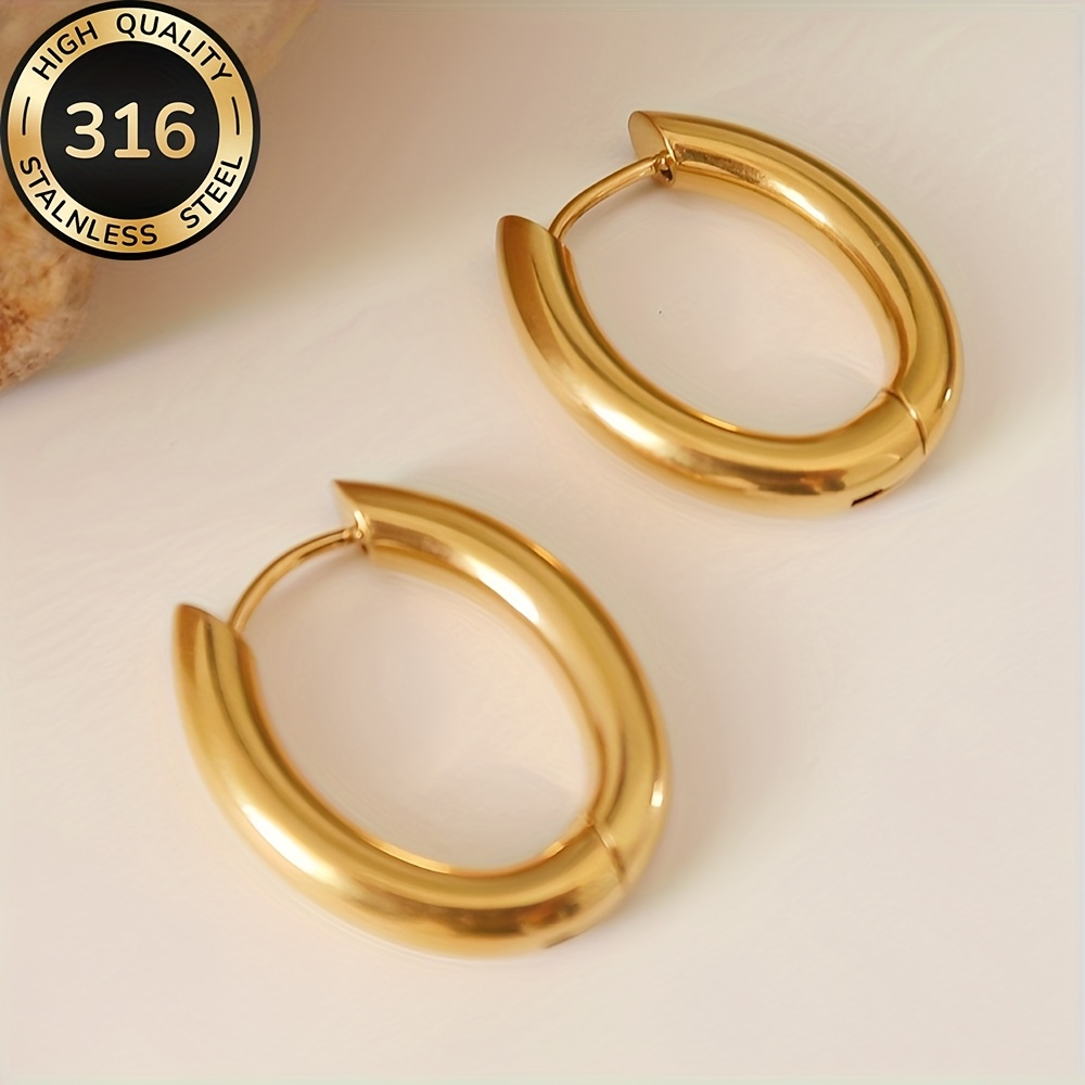 TEMU de acero inoxidable hipoalergénico ovalado dorado, anti-desgaste, y versátil, elegante y moderno para uso diario o fiestas, accesorio de joyería