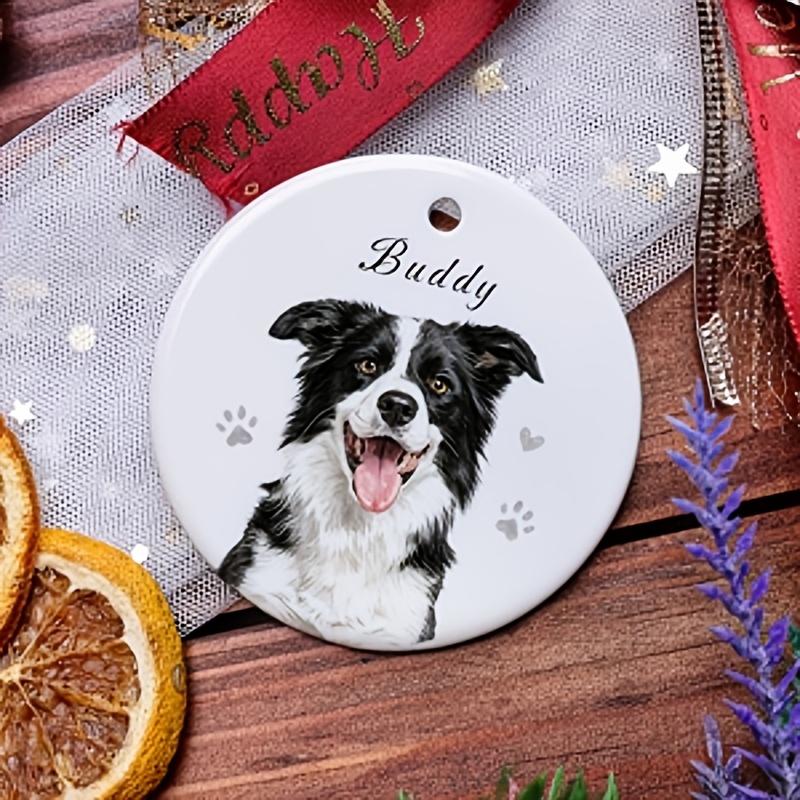 TEMU 2d Flat, Personalized Pet Photo/name/portrait Ceramic Ornament - Custom Round Christmas Keepsake Suitable For Xmas Tree Hanging Decoration,