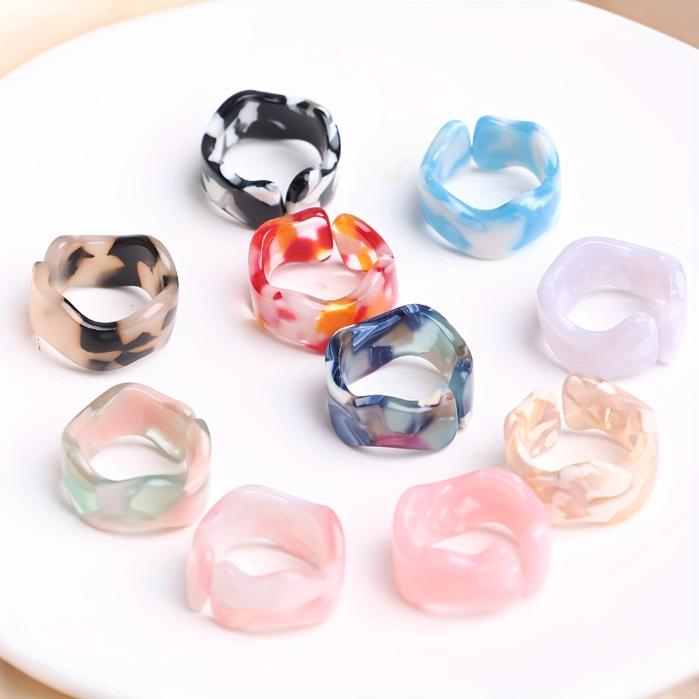 10pcs Ocean Marble Texture Gradient Wave Open Resin Ring Set