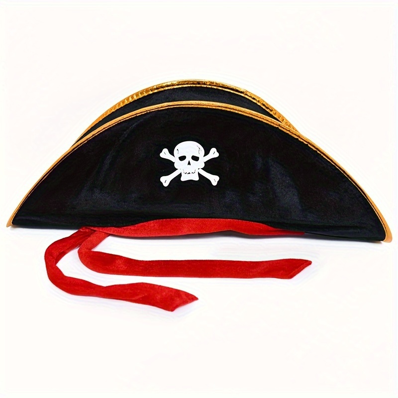 

Cotton Pirate Hat For Halloween - 1pc Black Print Costume Cap For Birthday & General Dress-up, Role Play Accessory, Hand Wash Only - No Feathers, Electricity-free