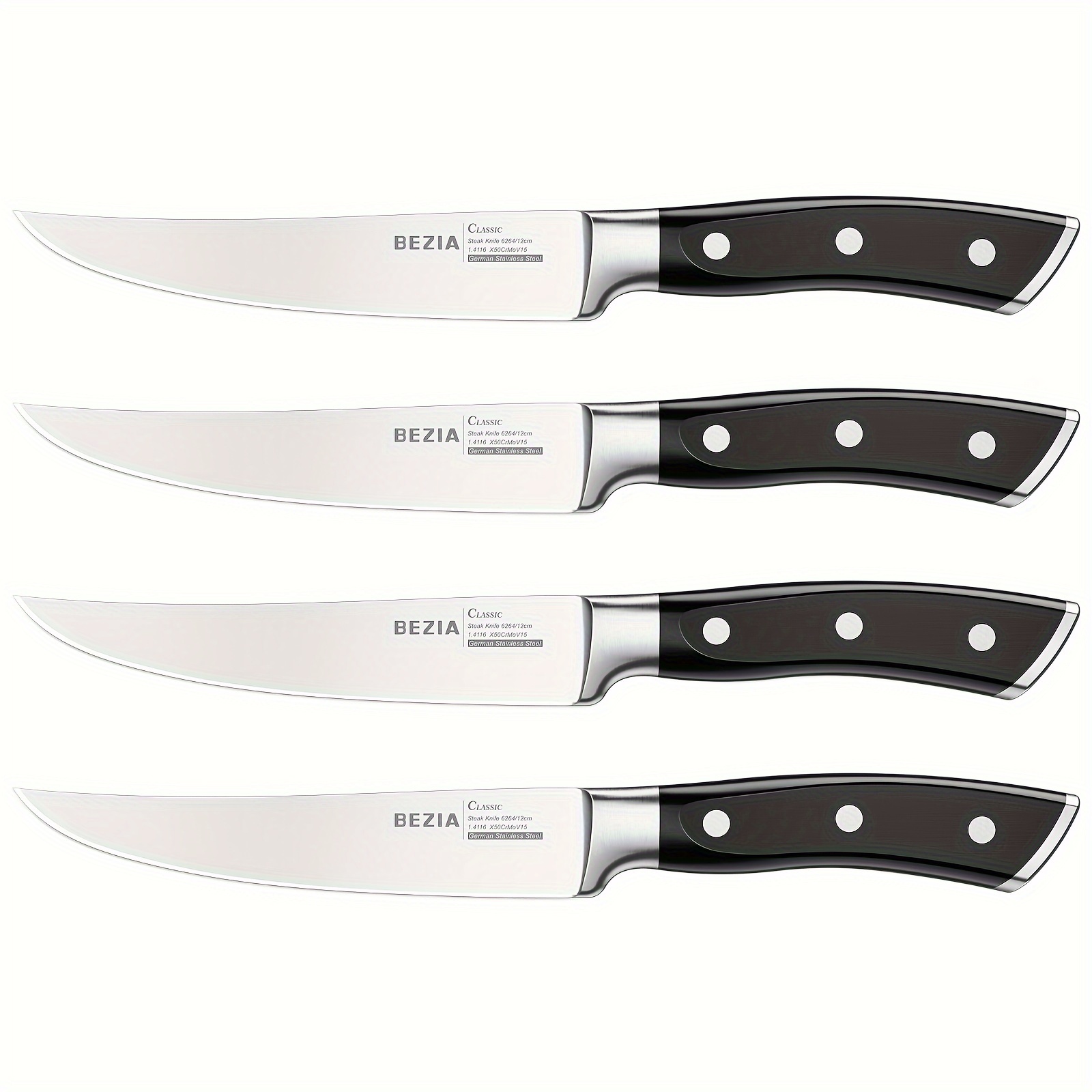 

4-piece 5 Inch Premium German Steel Steak Knives Set - Ultra-sharp Non-serrated Blades, Full Tang Ergonomic Handles, Stain-resistant & Seamless Construction - Perfect For Home & Restaurant Dining