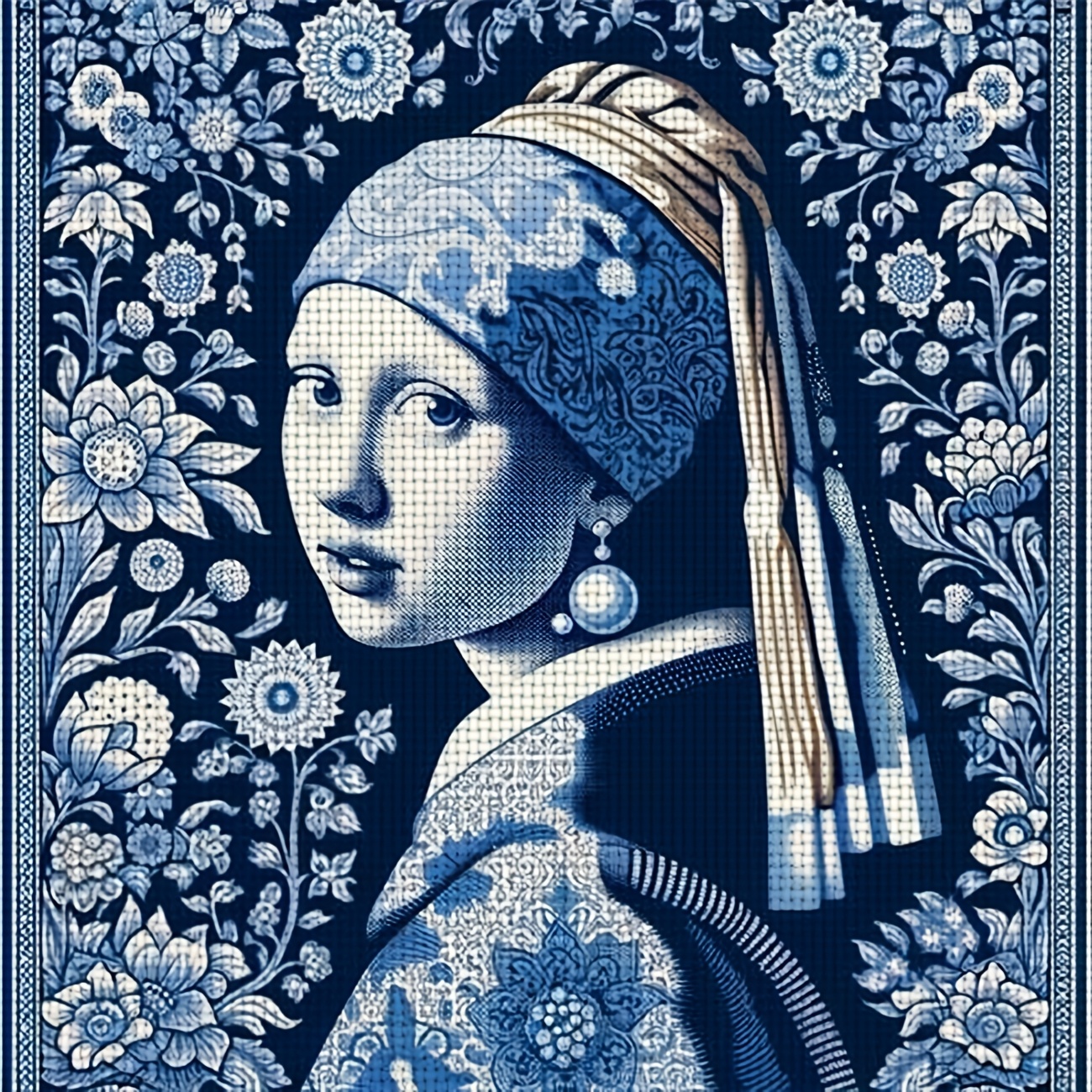TEMU Un kit de point de croix avec un motif de "Fille aux perles d'oreille" cadre, parfait pour les débutants qui peuvent profiter de la création