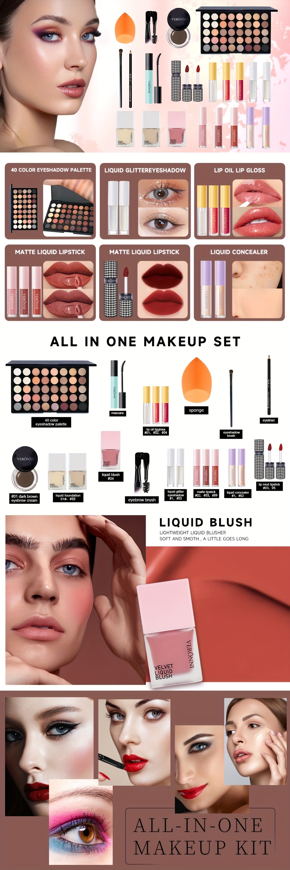 VERONNI Makeup Set, All In One Makeup Kit for Women Full Kit, Multipurpose Women's Makeup Sets, Beginners And Professionals Alike, Easy to Carry (Kit 011 (22pcs)