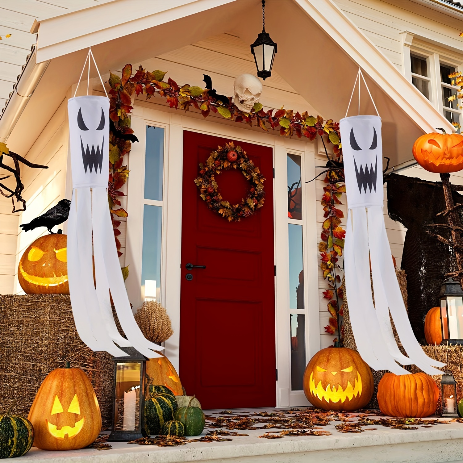 

2pcs Halloween Flags - Polyester Outdoor Decorations For , & No Needed, To Install And