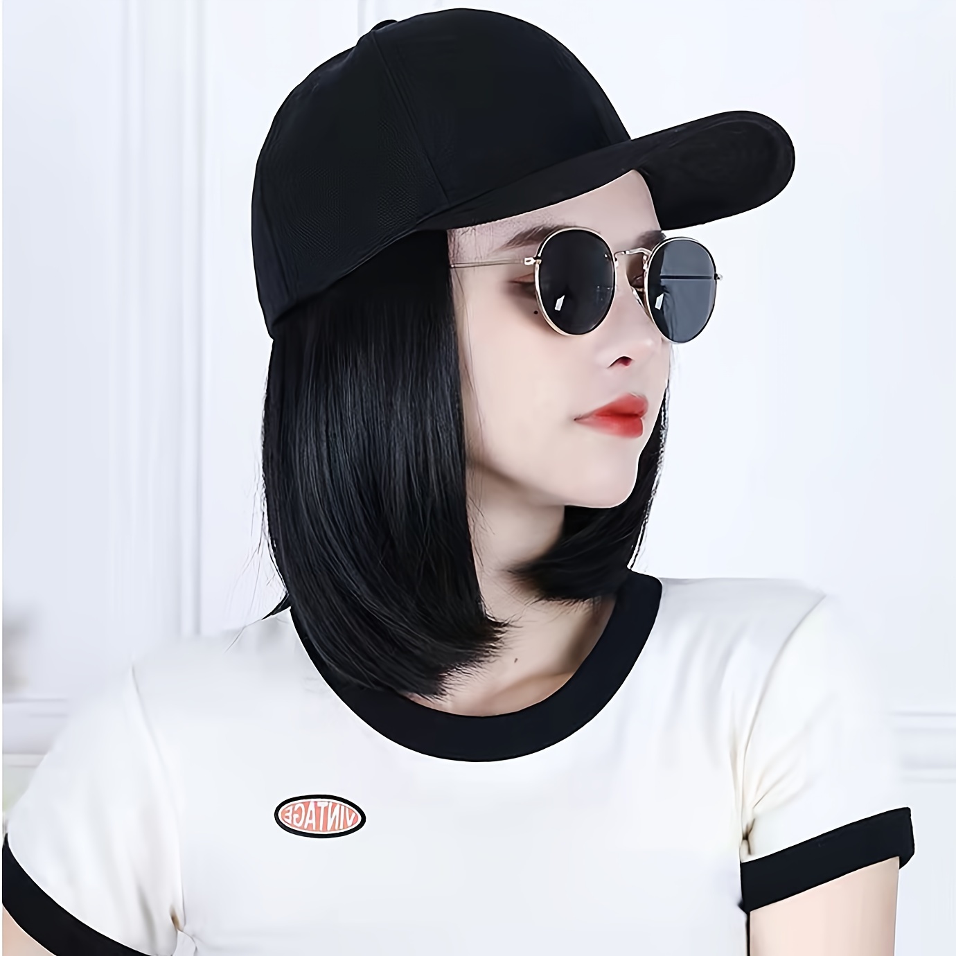 

1pc Women's Thin Face Fashion Hat Wig One-piece Baseball Cap Hair Short Hair Simulation Wig Cap