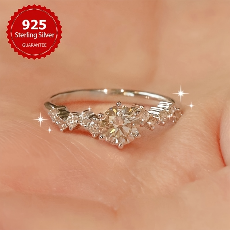 TEMU Bague en Moissanite de 1 Carat S925 Argent Pur Bague de Bague de Fiançailles pour Femme Bijou de Mariage des Mariages Bague Halo Anniversaire