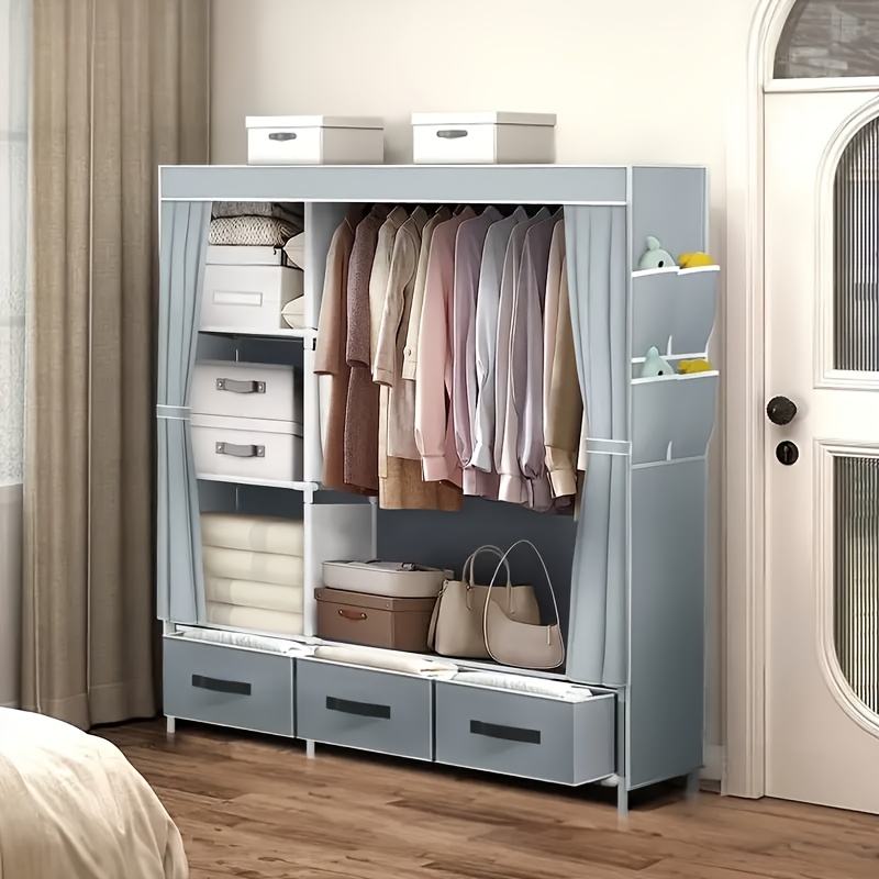 TEMU A Convenient And Spacious Wardrobe With A Storage System, Ideal For Organizing Clothes. This Portable And Collapsible Design Features 6 Storage