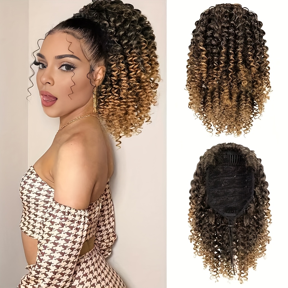 TEMU Short Ponytail Extensions For Women 10 Inch Drawstring Curly Ponytail With 2 Clips Synthetic Afro Drawstring Ponytail Extensions