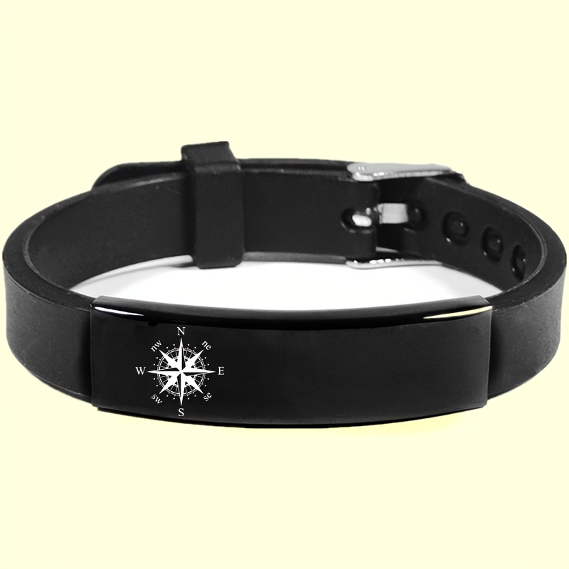 TEMU Braccialetto personalizzato in silicone con bussola casual, personalizzato con nomi, date e testi, come regalo per studenti delle scuole medie,