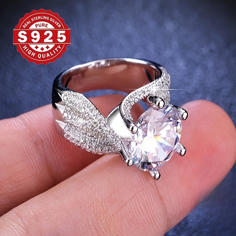 

Luxurious 925 Silvery Engagement Ring With Zirconia- Weddings, Anniversaries & Valentine's Day Gift