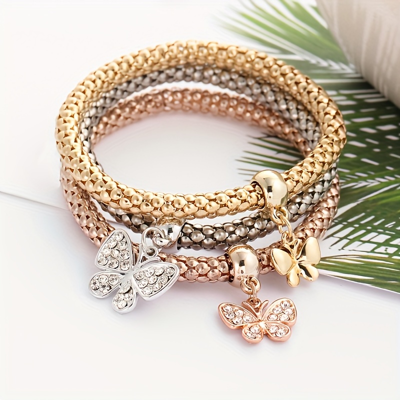 Rhinestone Butterfly Bracelet Set, 3 Chains