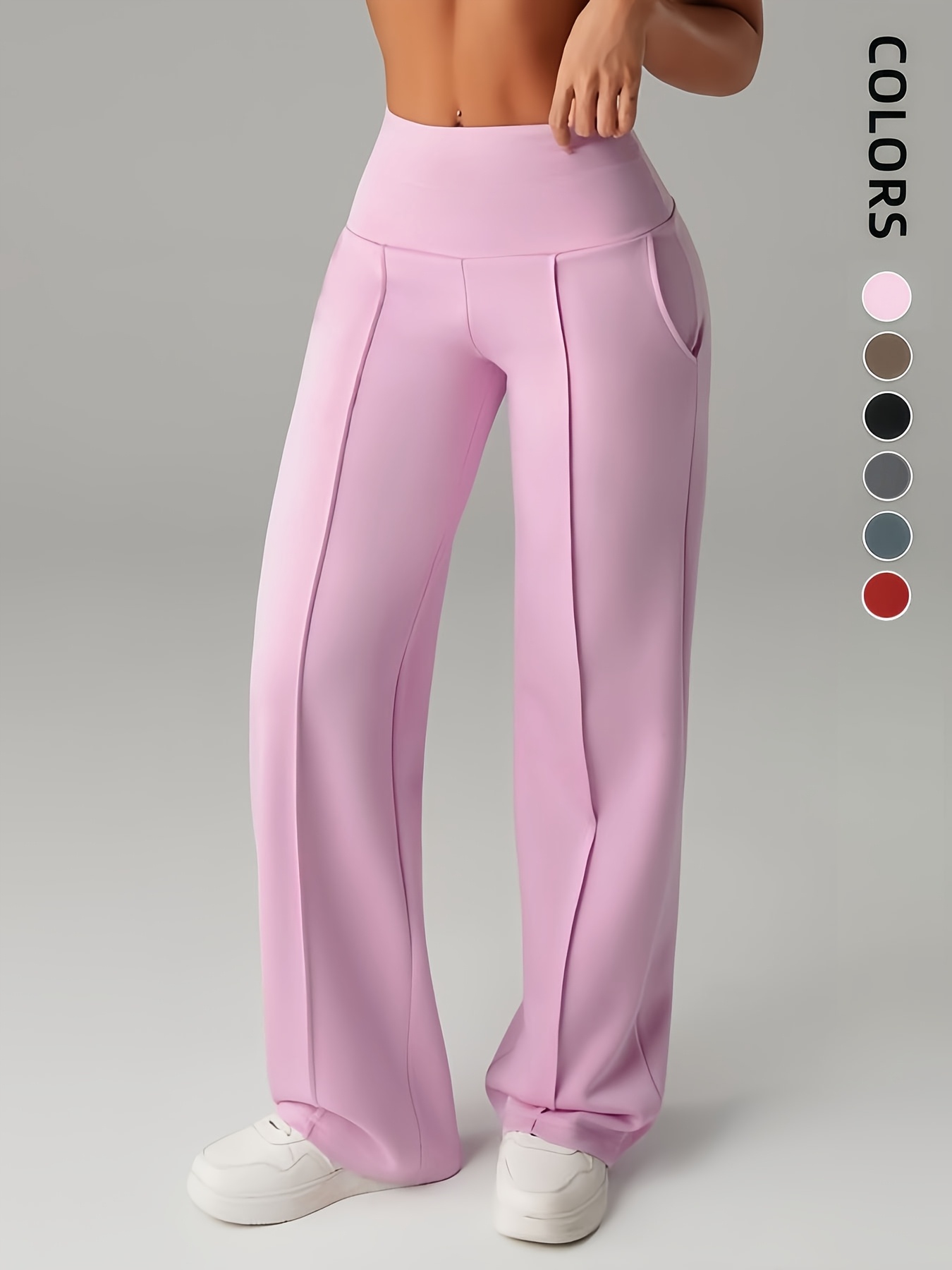 Women'S Leggings, 1pc Straight Wide-Leg Pants, Athletic Quick-Dry Yoga Pants with Pockets, Commuter-Friendly Yoga Trousers, Stretch Athletic Pants High-Waist Leggings, Slight Flared Skinny Pants