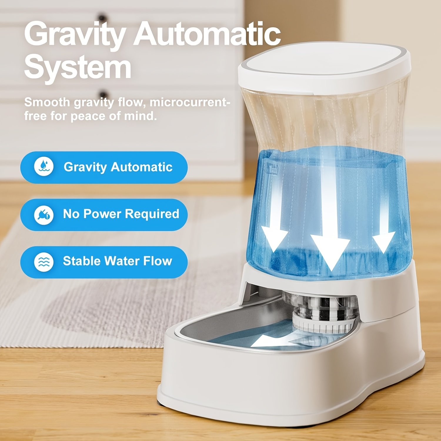 Pet Water Dispenser 3.85L Gravity Automatic Feeding, 304 Stainless Steel Bowl, Removable And Washable, Uncharged, No Battery, For Medium/ Large-Sized Dogs & Cats & Other Pets