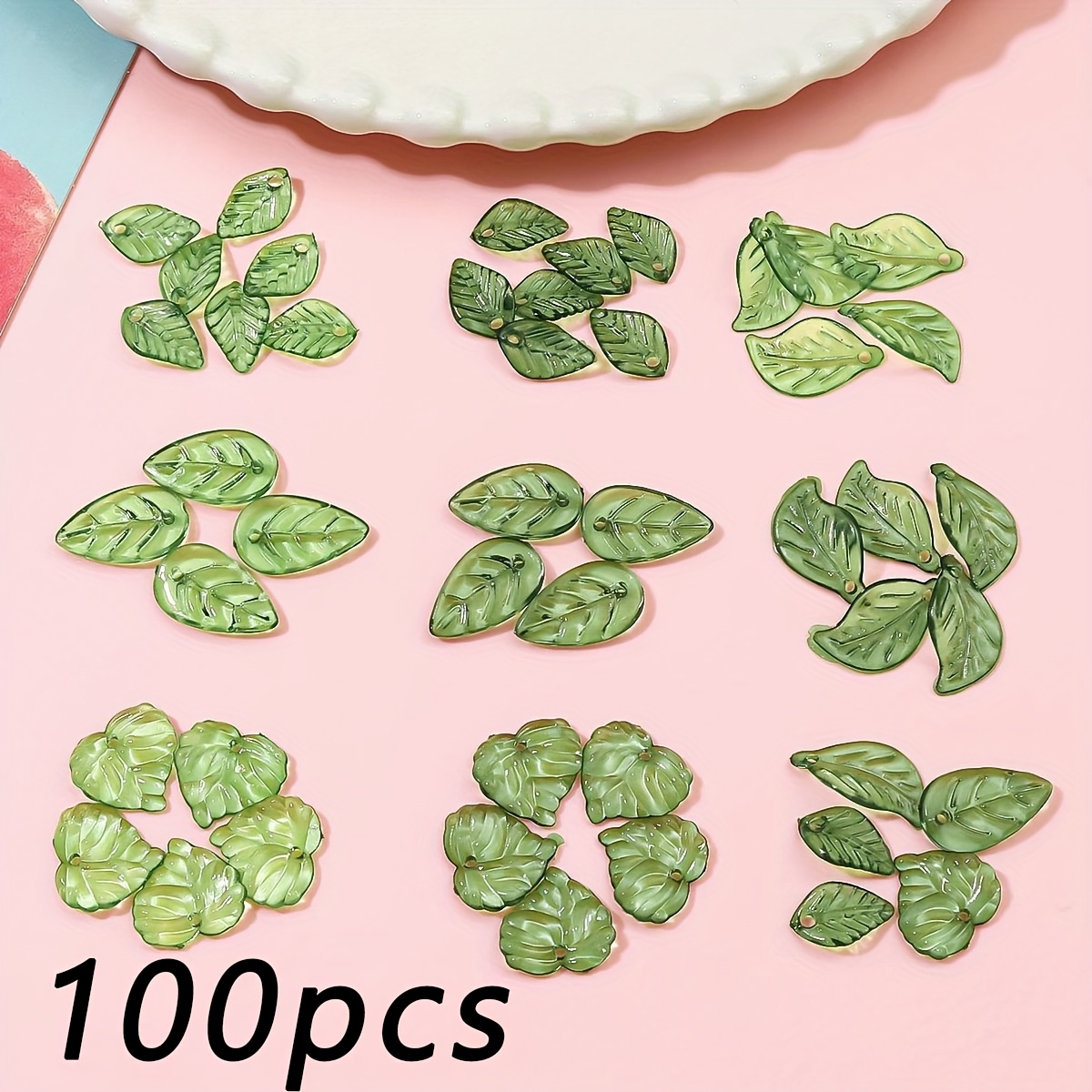 Acrylic Mini Leaf Beads - 100pcs Assorted Styles For Jewelry Making, Handcrafted Additions