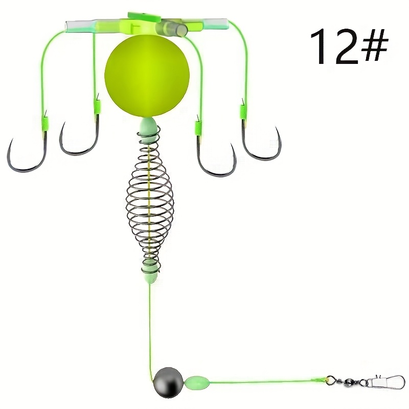 TEMU [ 4-hook Rig] Four-hook Fishing Rig With Sharp Hooks | Resistant To Water Flow, Featuring A Buoy