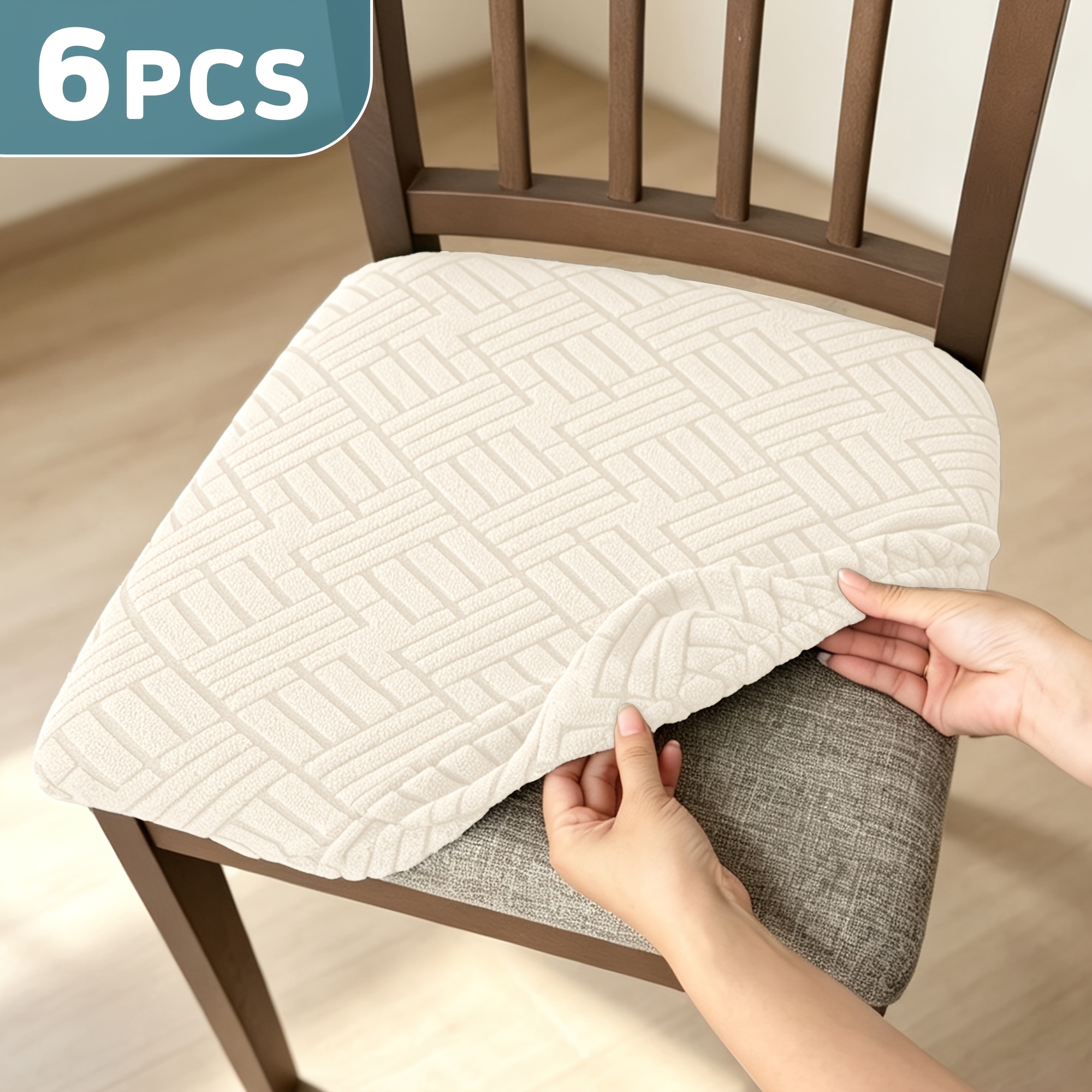 TEMU 4/6 piezas Fundas Elásticas Jacquard de Felpa con Diseño de para Mesa y Silla, Protectores de Silla para Hogar y Hotel