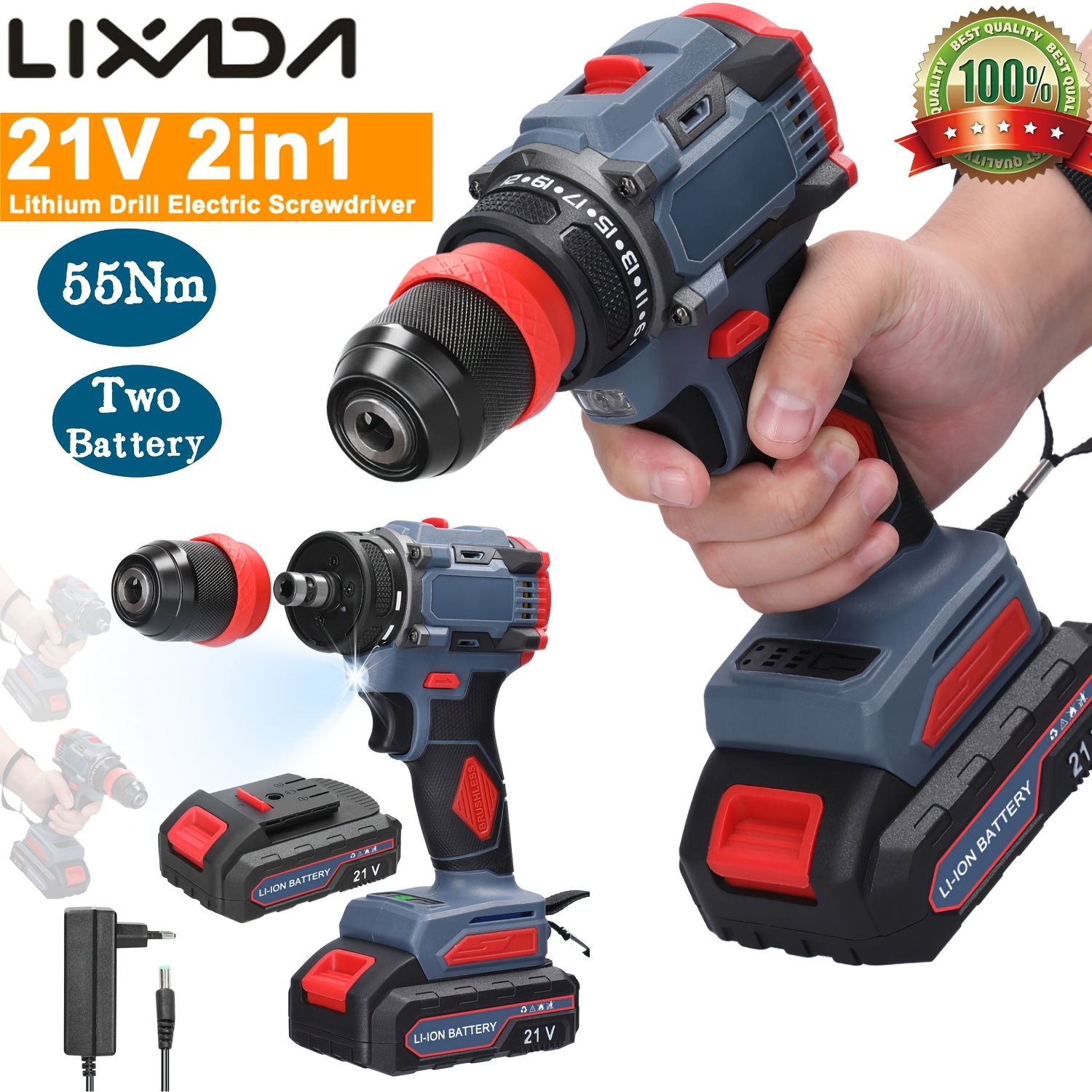 

Lixada 21v Multifunctional Electric Impact Cordless Drill Lithium Battery Wireless Rechargeable Portable Hand Drills