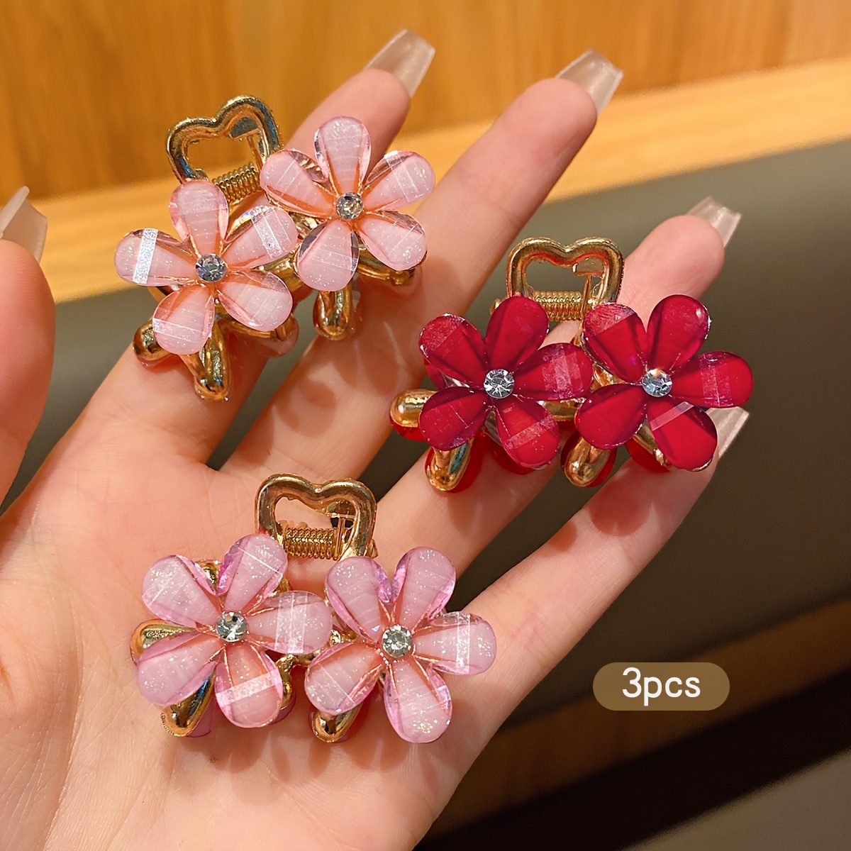 

3pcs Flower Hair Claw Korean Version Fashion Hairpin Suitable For Daily Accessories