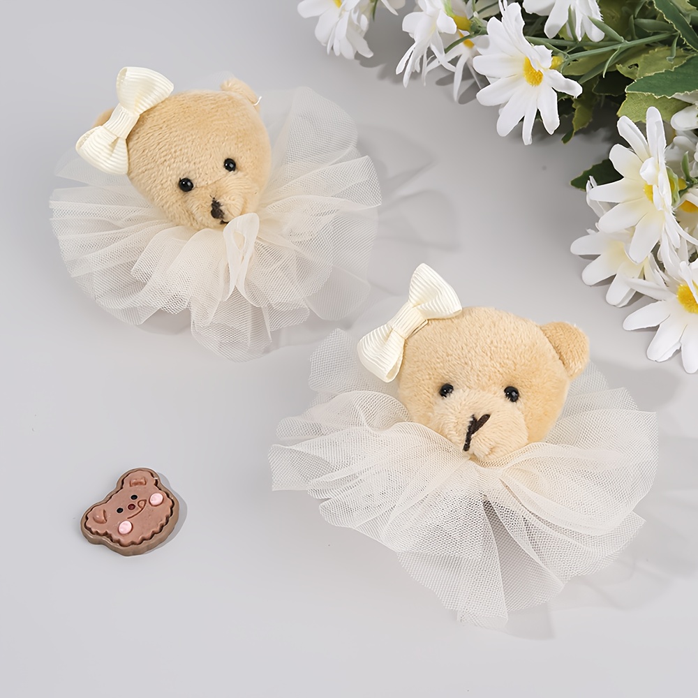 TEMU 2 stuks Schattige Beer Haarklemmen voor Feeststyling - Beige & Bruine Chiffon Haarspelden, Zoete Haaraccessoires voor Dagelijks Gebruik