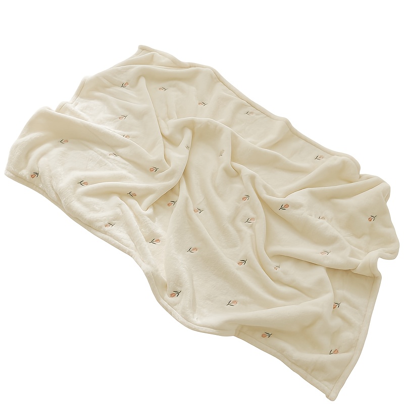 Image of 1pc Beige Embroidered Blanket Throw Blanket Warm Blanket Air Conditioning Blanket Stroller Cover Blanket Portable Travel