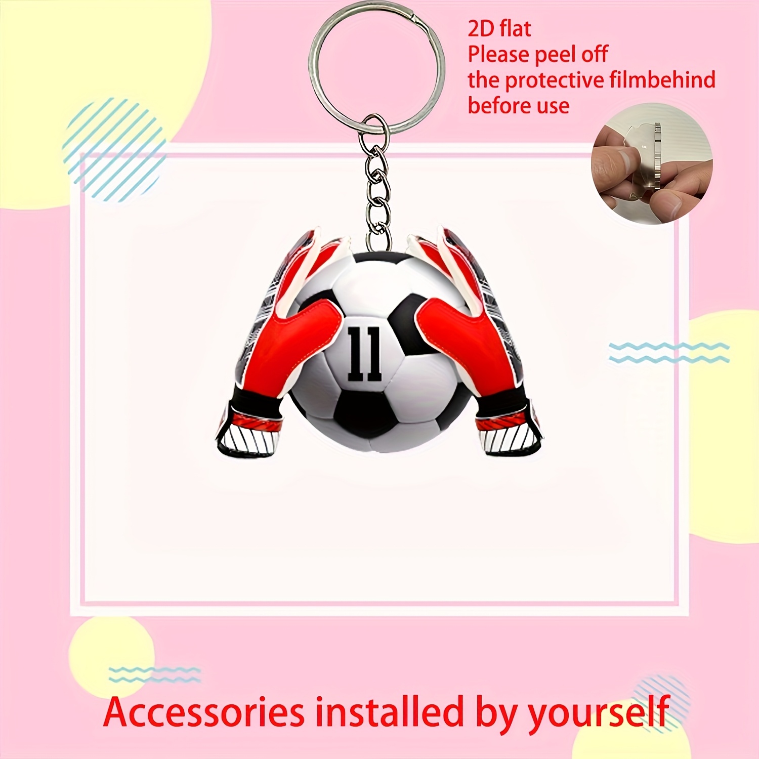 TEMU Adorno de fútbol acrílico 2D, adecuado para espejo retrovisor de coche, mochila, llavero, regalo para fans del fútbol, Día de la , Pascua,