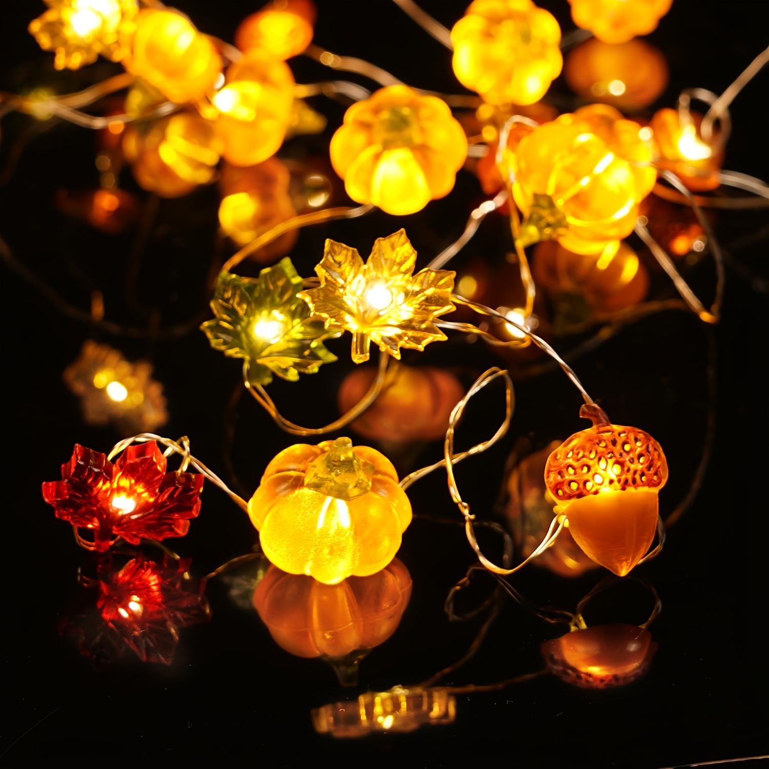 Image of Thanksgiving Decoration 3d Pumpkin Maple Leaf String Lights Battery Operated 10/20 Leds Orange Fall Lights For Home Autumn Garland Harvest Halloween Party Christmas Decor