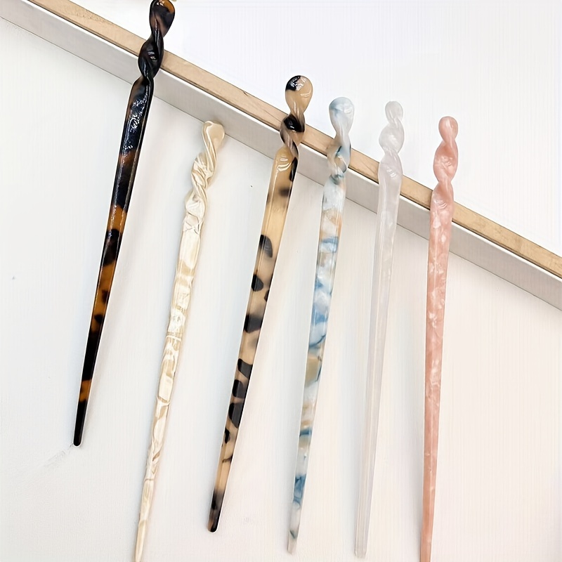 

Elegant 6pcs Marble Pattern Hairpins For Women - Vintage Plastic, Updos & Cheongsam Styles