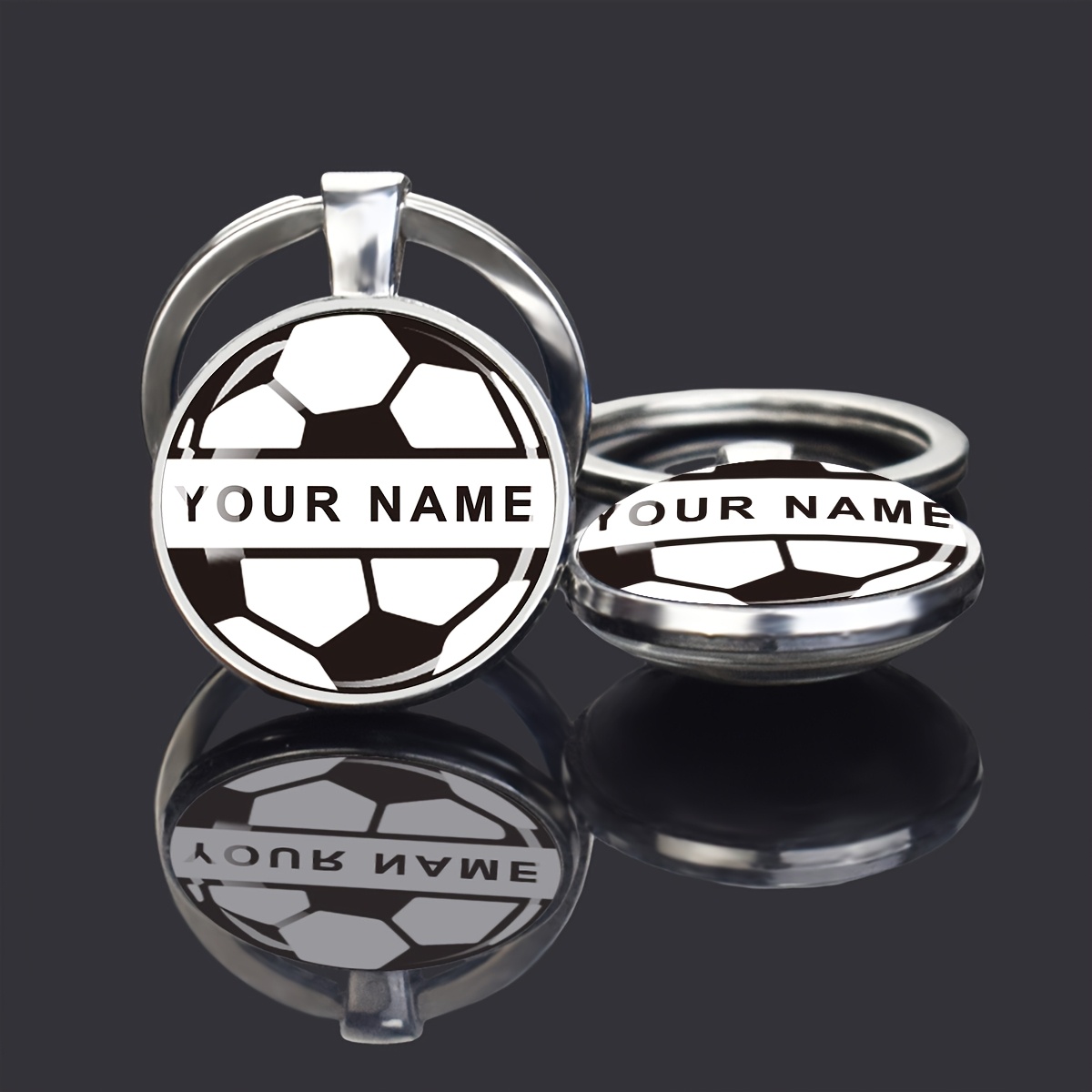 TEMU 1pc Custom Name Soccer Keychain Personalized Customized Text Glass Pendant Key Chain Sports Style Jewelry Keyring Football Commemorative Gift