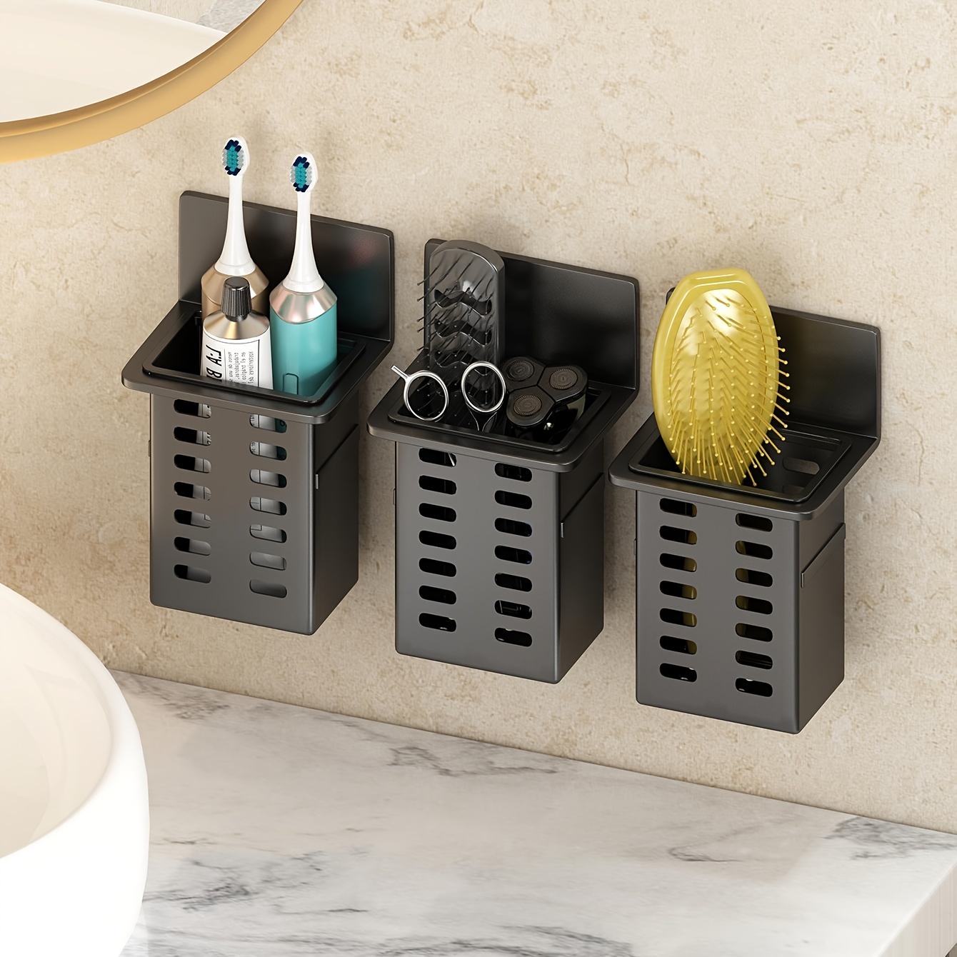1pc Toothbrush Holder For Bathroom, Wall Mounted Toothbrush Storage Rack, Bathroom Storage Organizer, Bathroom Multifunctional Toothpaste Toothbrush Container, Bathroom Accessories