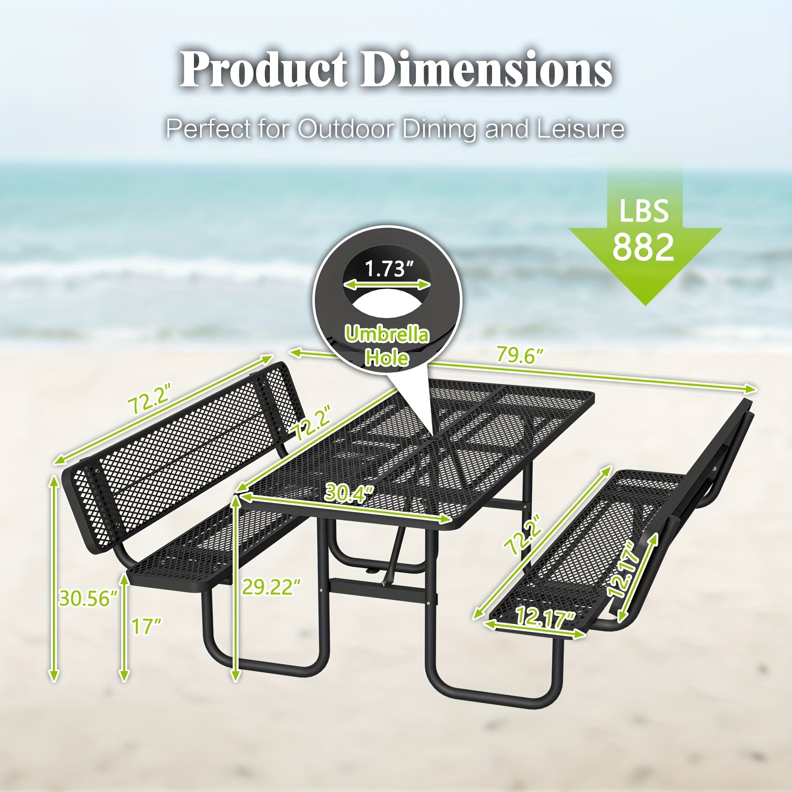 6-Person Outdoor Round Iron Picnic Table with Built-in Bench and Umbrella Hole, Suitable for Gardens, Courtyards, Patios, Lawns, Etc.