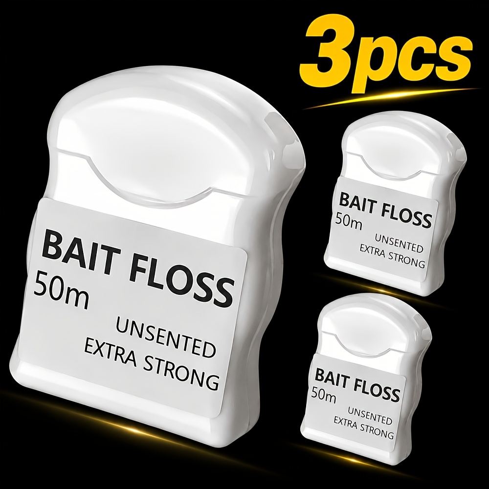 TEMU Vipfish 3pcs 50m/164ft Carp Fishing Bait Floss With Built-in Cutter, Extra Strong Unscented Bait Thread For Boilies, Pop Ups & Carp Fishing Rigs
