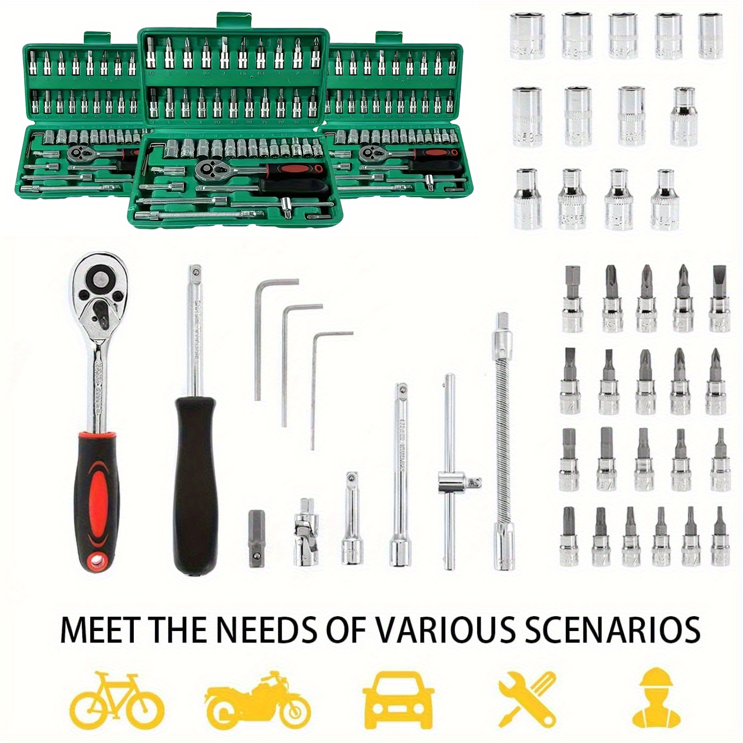 conjunto de ferramentas portáteis de   de automóveis,     para   de automóveis, bicicletas e motocicletas, conjunto de ferramentas manuais multifuncionais e conjunto de chave de   lb46&216-2 detalhes 3