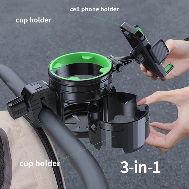Stroller Cup Holder With Cell Phone Holder, Multifunctional 3 In 1