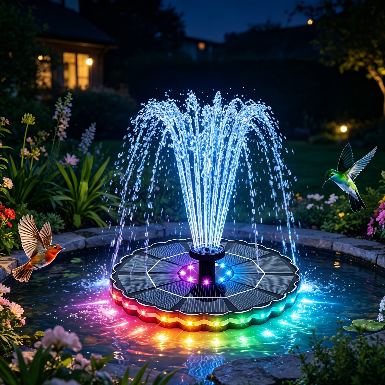 upgrade 3 5w solar bird bath fountain petal   colorful ring led lights 3000mah battery ipx8 waterproof 7 nozzles 4   solar water fountain pump for garden patio pond pool