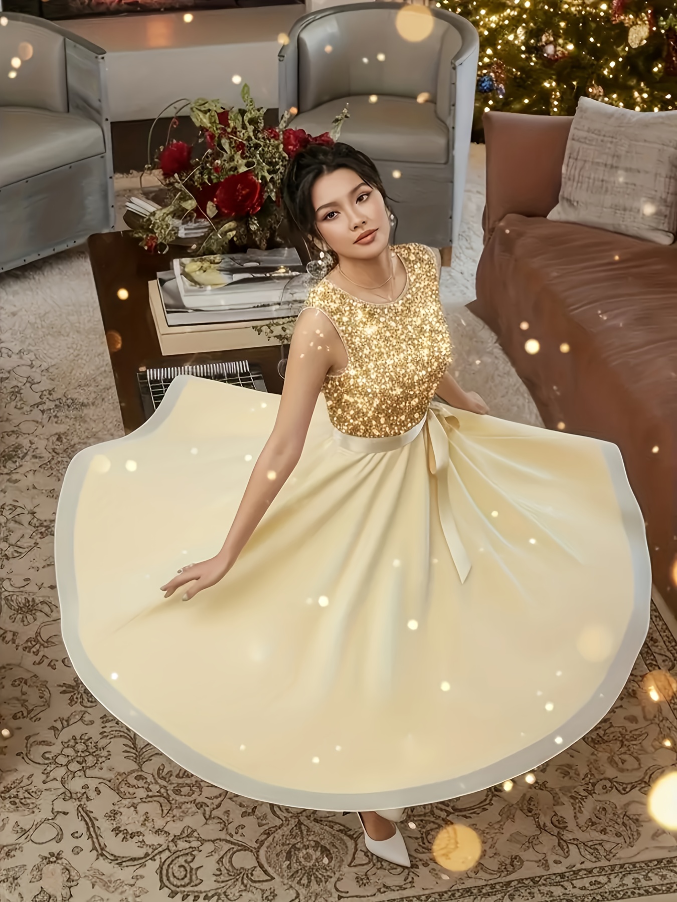 Robe élégante et chic à patchwork de sequins, robe longue évasée pour femmes, robe de soirée, nouvelle robe pour femmes, robe de spectacle pour hôtesse, robe de demoiselle d'honneur, robe décontractée, robe de bal, robe d'été, robe de remise de diplôme, robe de soirée, robe de spectacle sexy pour femmes