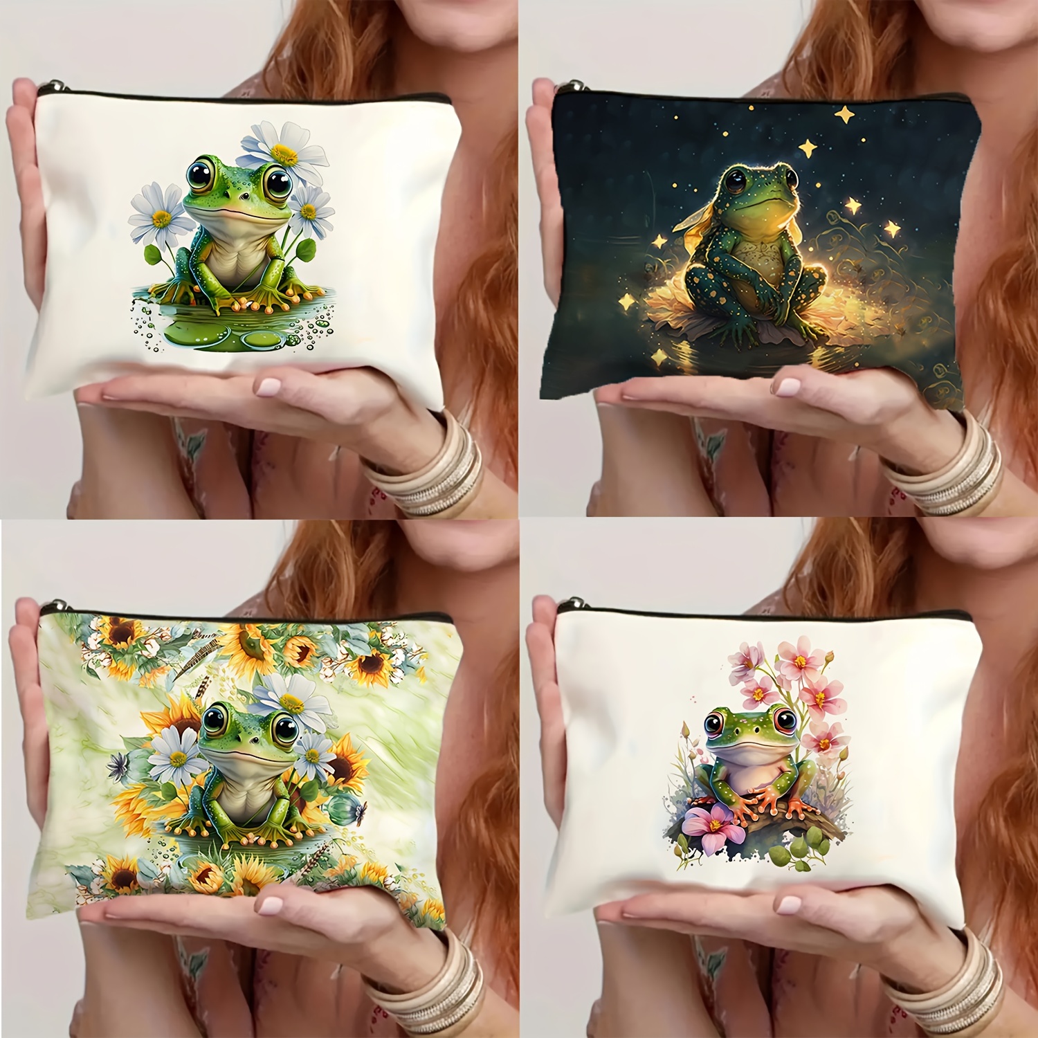 

1pc, Frog Theme Makeup Bag, Double Sided Printed Pattern Storage Bag And Coin Wallet Leisure Multifunctional High-capacity Storage Bag, Gift For Frog Lovers