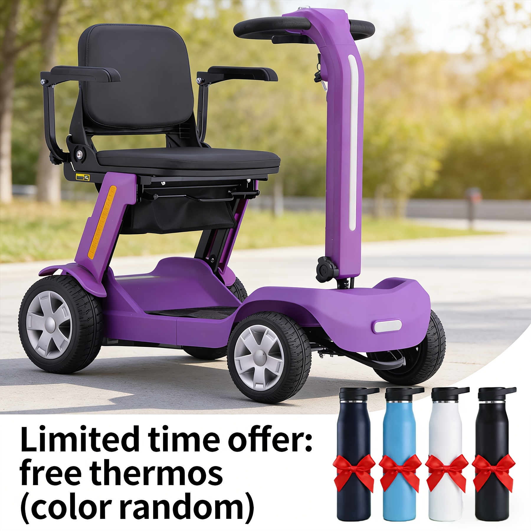 mothers day 4 wheel electric scooter for adults seniors 300w 24v12ah battery 4mph   10mile range lightweight foldable scooter electric with led lights storage bag charger no assembly free insulated cup gift random colors Product details 5