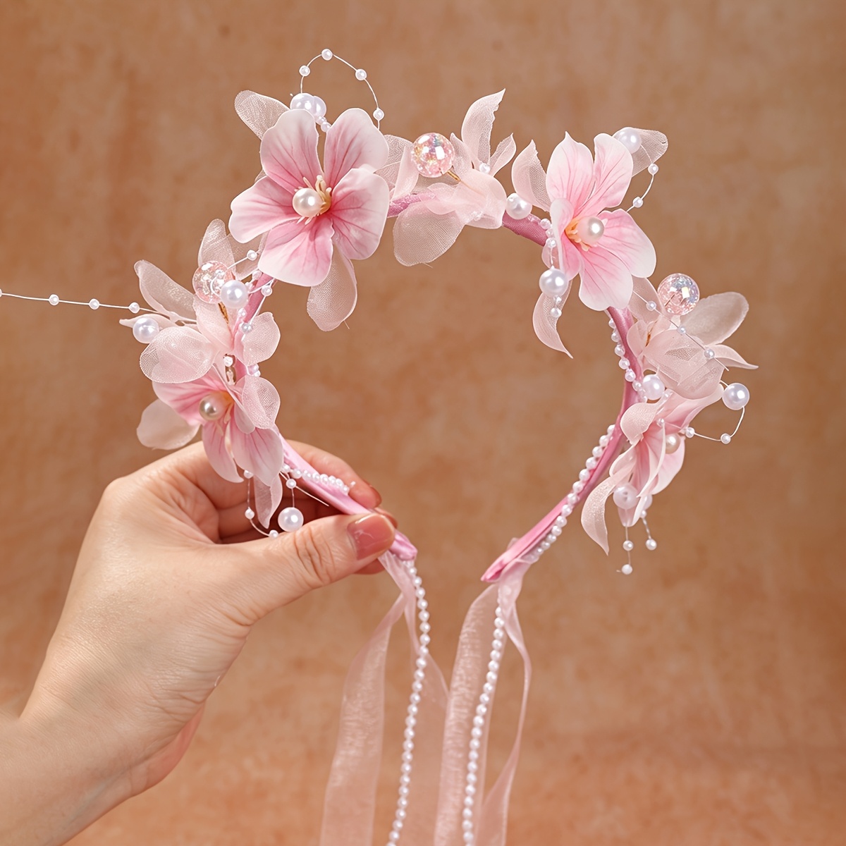 TEMU 1pc European And Bridal Ultra-ethereal Anti- Beaded Floral Headband, With Bridal Veil Headband, Exquisite, Elegant, And Sweet Women's Accessory