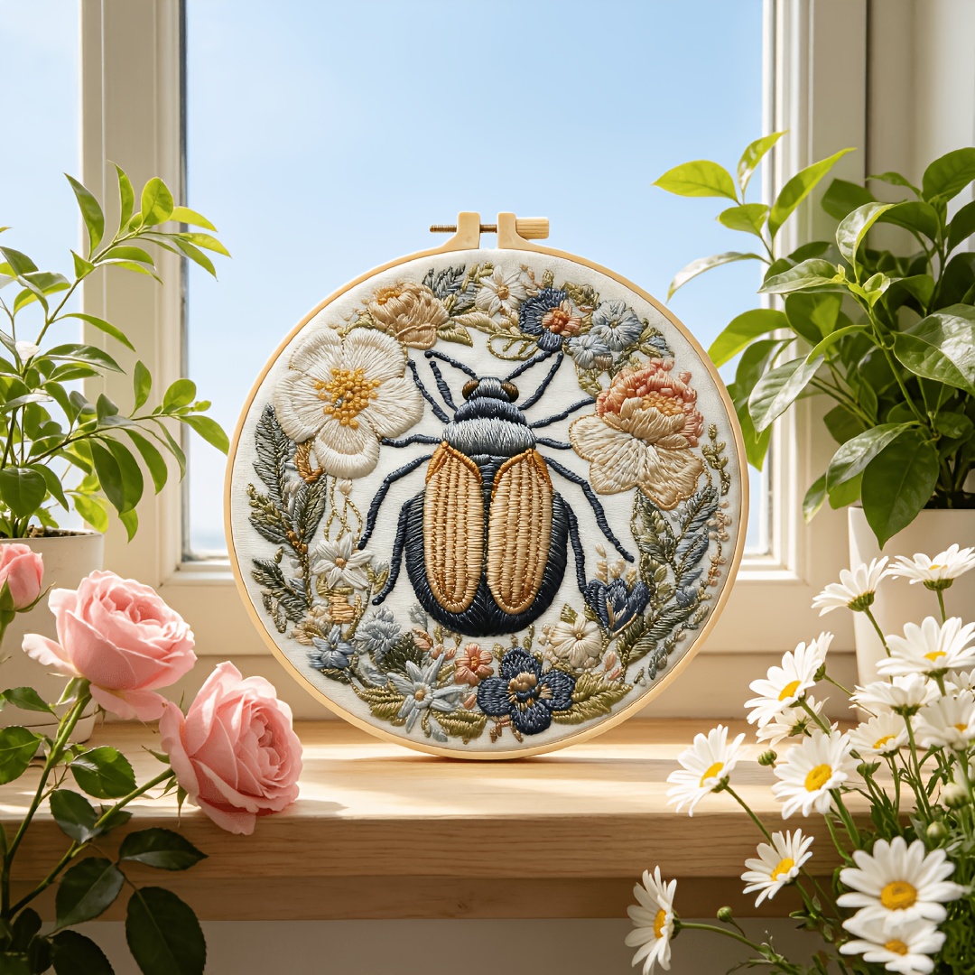 Beetle Floral Pattern Hand Embroidery Starter Kit